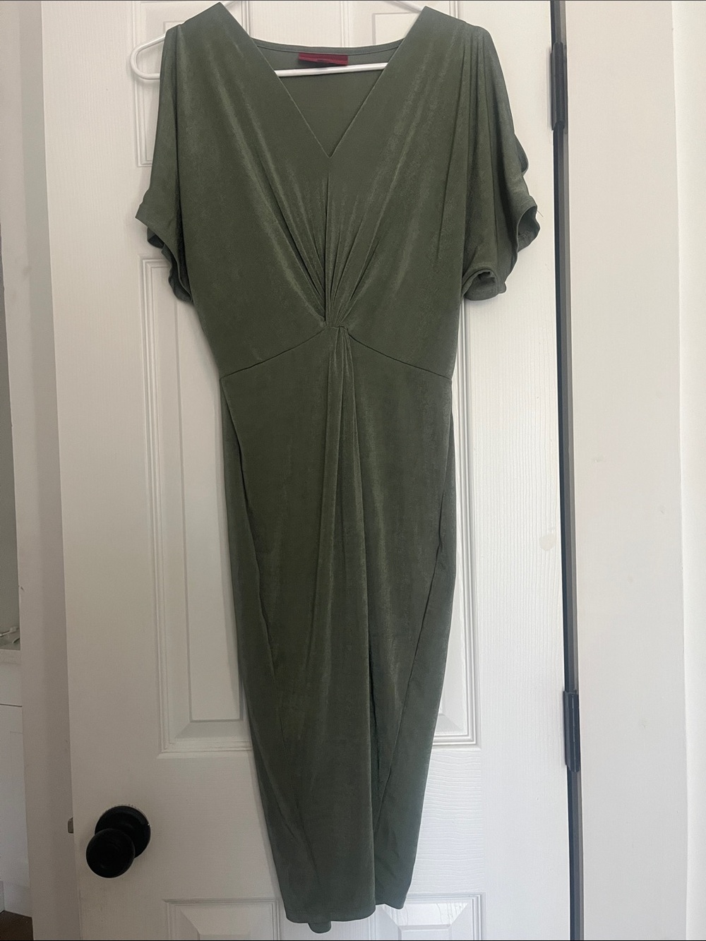 Jennifer Lopez Olive V-Neck Midi Dress